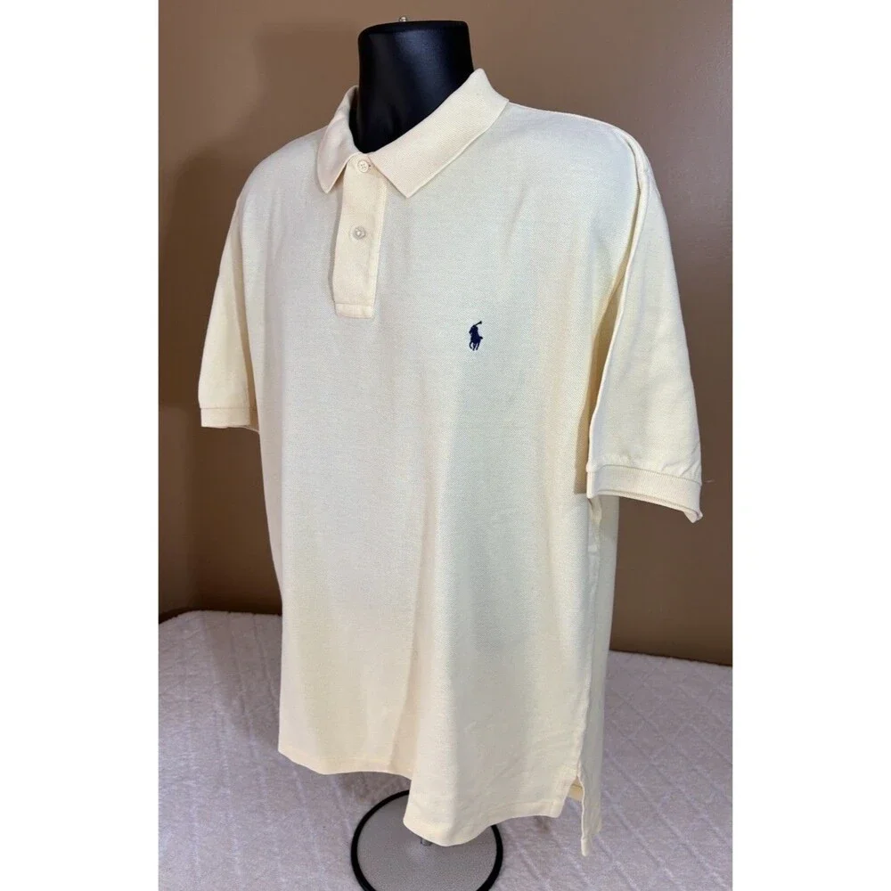 Vintage Ralph Lauren Embroidered Polo Shirt Light Yellow Mens Size Large